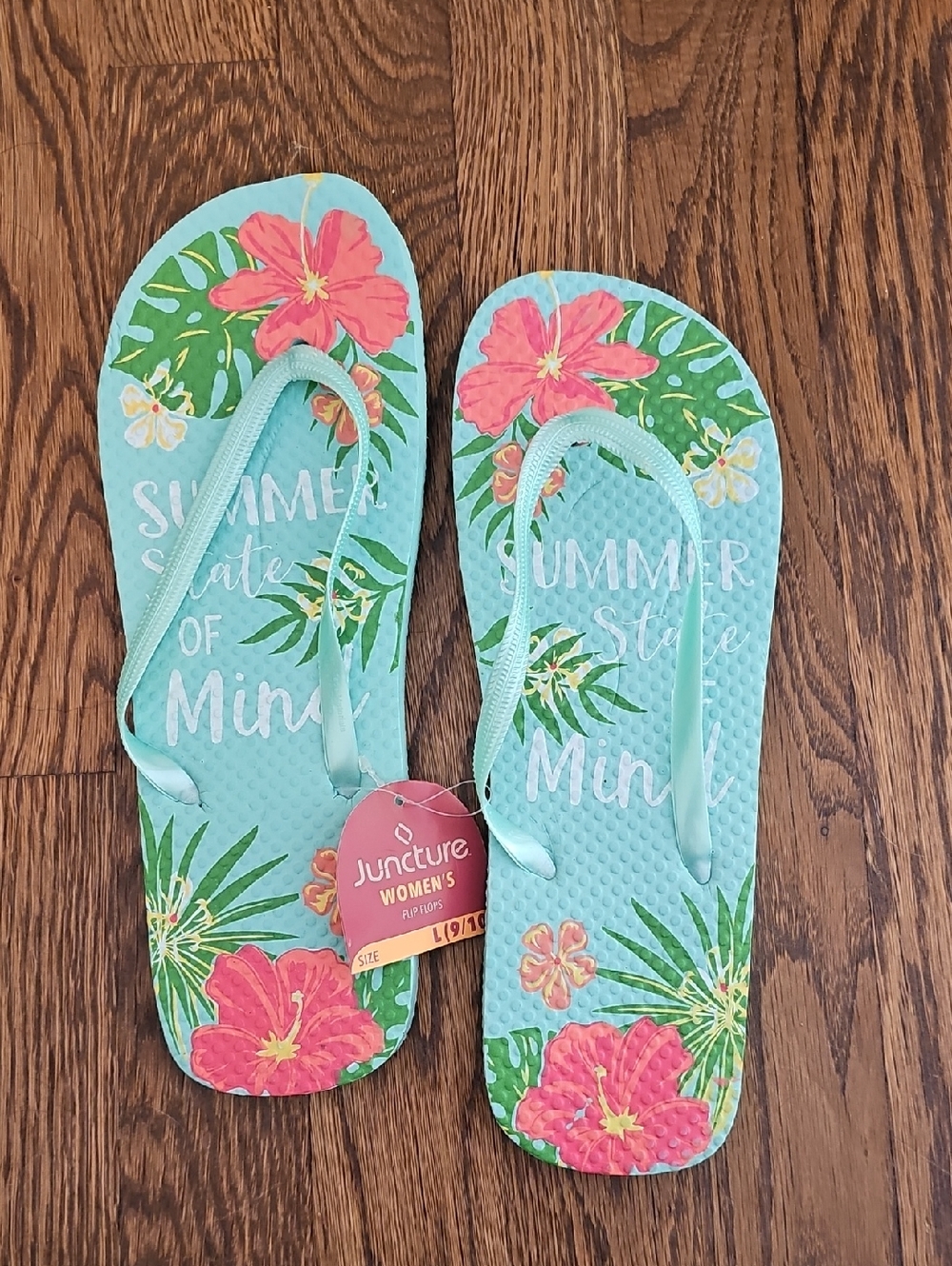NWT Women's 9/10 Summer State Of Mind Flip Flops Blue Floral
